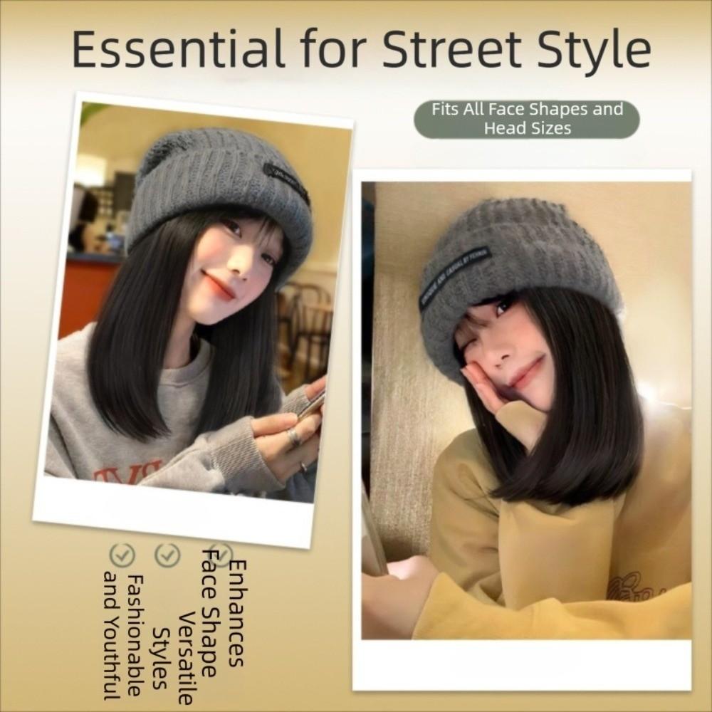 14 inch Beanie Hat Hairpiece Knitted Cap Warm Ski Hat Wigs for Autumn and Winter