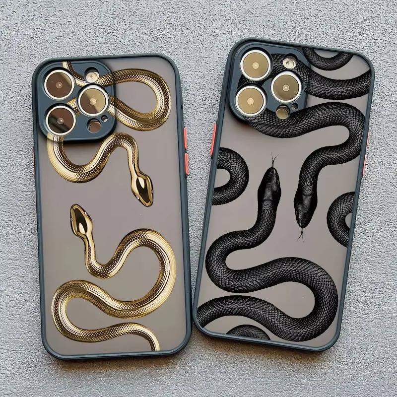 Luxurious Black Gold Snake Phone Case For iPhone 16 15 14 13 12 11 Pro Max XS SE 7 8 Plus Unique Dragon Shockproof Back Cover