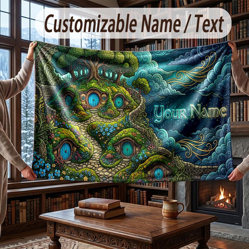 Mushroom Forest Theme Throw Blanket Custom Name Text Personalized Blanket Soft Cozy Blanket for Home Sofa Bed