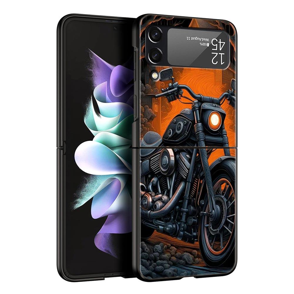 Colors Vintage Motorcycle Painted Hard PC Phone Case For Samsung Galaxy Z Flip 7 6 5 4 Black Cover For Galaxy Z Flip 3 Foldable