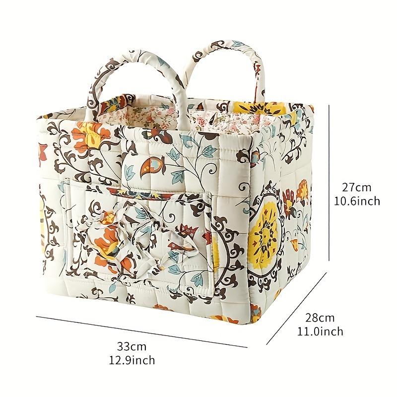 Floral Fabric Storage Bins with Handles, Multi-compartment Organizer for Clothes & Accessories, Bedroom Bathroom Use
