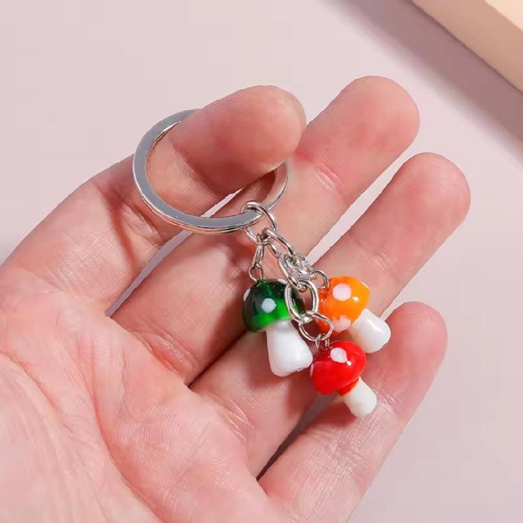 Charm Alloy Mushroom Keychain With Handmade Glass Detail Suitable For Any Occasion