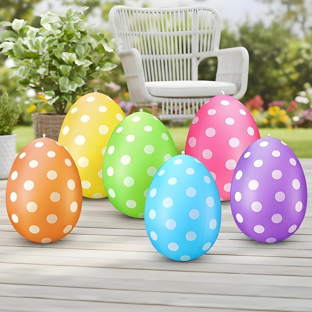 6 Pieces Easter Eggs PVC Inflatable Easter Eggs Holiday Garden Decorations For Lawn Front Yard Porch Patio Backyard