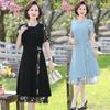 Women's Summer Dress Plus Size Temperament Short Sleeved Chiffon Dress, Middle-aged and Elderly Elegant Belly Covering Skirt