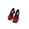 French retro thick heel single shoes black women's shoes summer evening bow light mouth high heels red grandma shoes