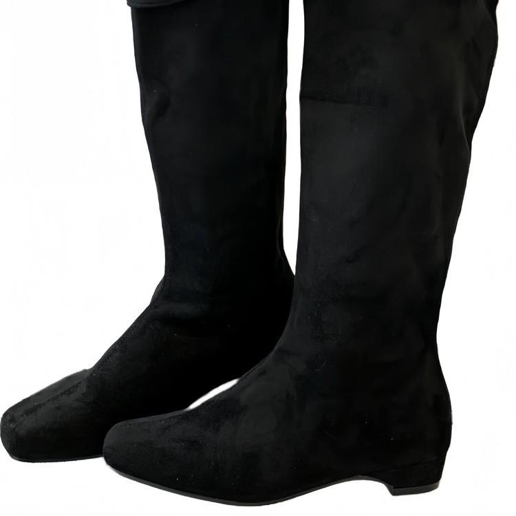 2025 new retro suede square head thick heel medium heel boots women but knee high and thin two wear stacked boots