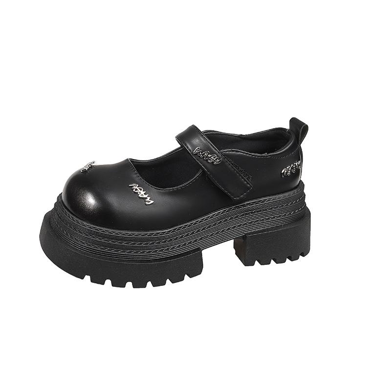 Round Head Sweet Cool Platform Small Leather Shoes Women's 2025 New Butterfly Versatile Japanese Jk Thick Heel Shallow Mouth Mary Jane Single Shoes
