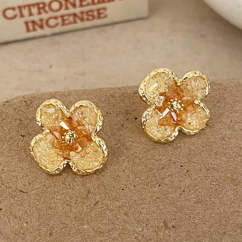 

PONYKISS Sterling Silver 14K Gold Colorful Crystal Flower Stud Earrings for Women Fine Cute Plant Accessories