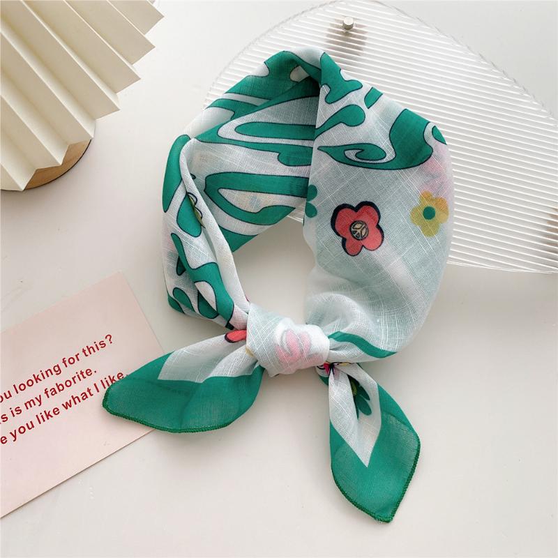 58cm Cotton Linen Women's Scarf Fashion Print for Hair and Neck Square Design