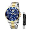 OPK Men's Quartz Date Waterproof Luminous Stylish Fashion Classic Watch Men's Stainless Steel School Company Watch for Men Gold & Blue