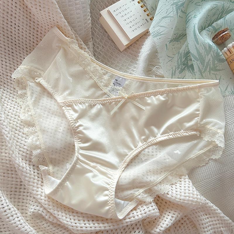 Slightly Tipsy Moonlight Mid-Waist French Satin Lace Briefs for Women