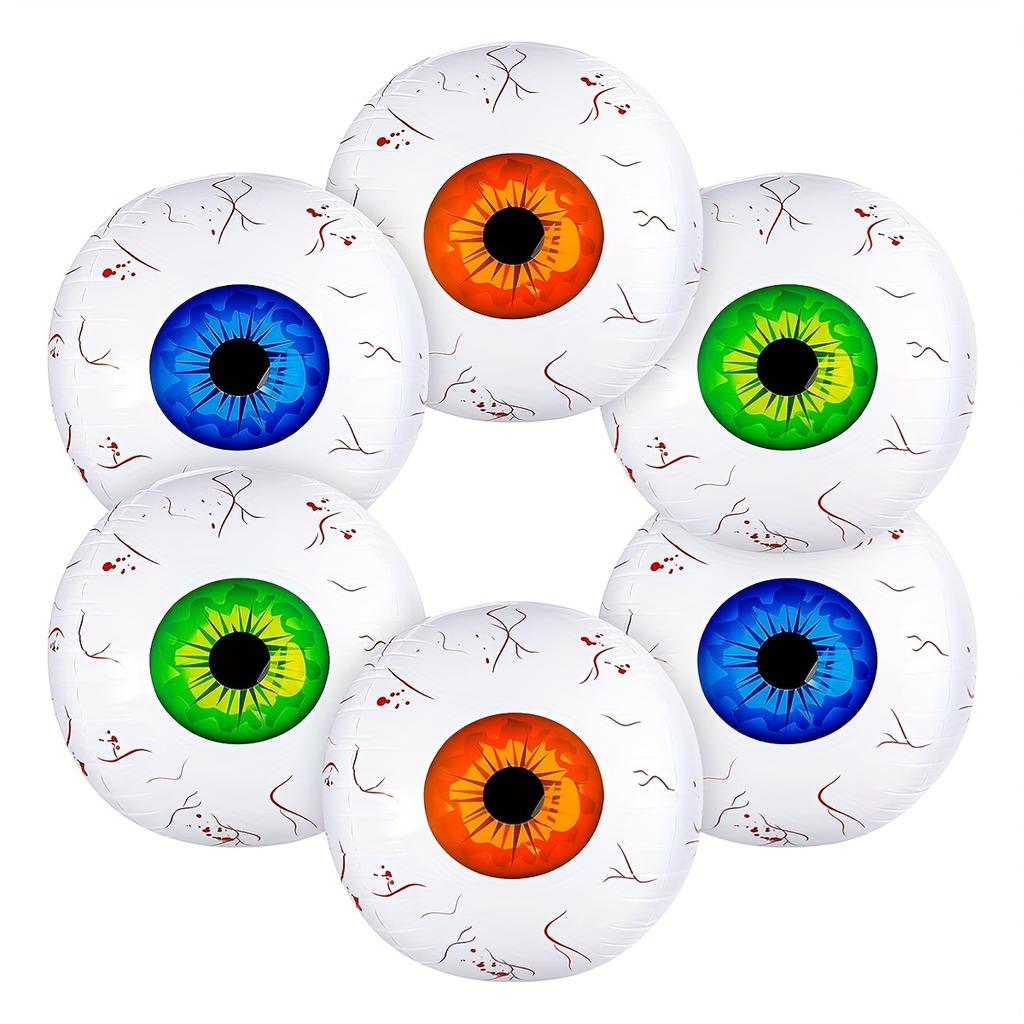 6pcs Halloween Inflatable Eyeball Balloons 22 Inch 3-color Horror Theme Party Eyeball Balloons For Halloween Scary Decorations