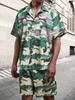 Men's Shirt Set Summer Striped Printed Short Sleeve Shirt Drawstring Shorts Casual Hawaiian Style Men's 2 Piece Home Large Size