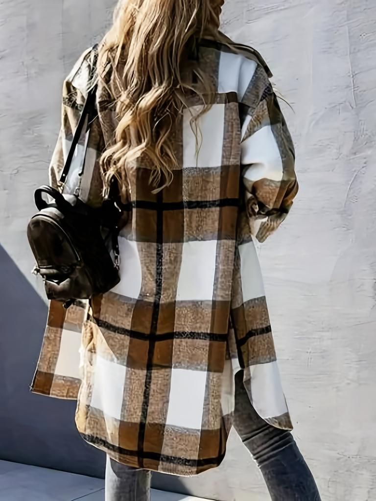 Winter New Cross-border Women's Clothing European And American Loose Casual All-match Mid-length Plaid Shirt Long-sleeved Jacket