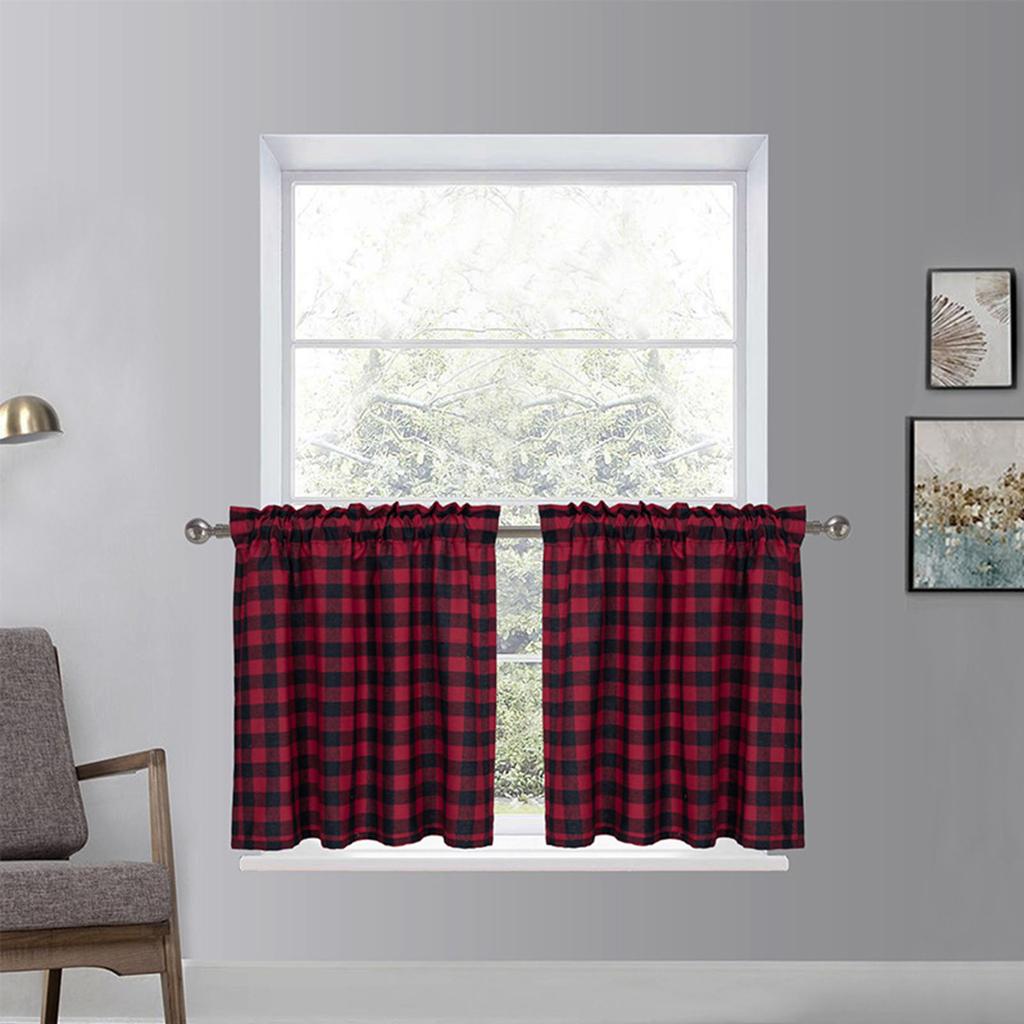 Polyester Plaid Kitchen Curtain Modern Simple Door Valance Curtain Coffee Curtain