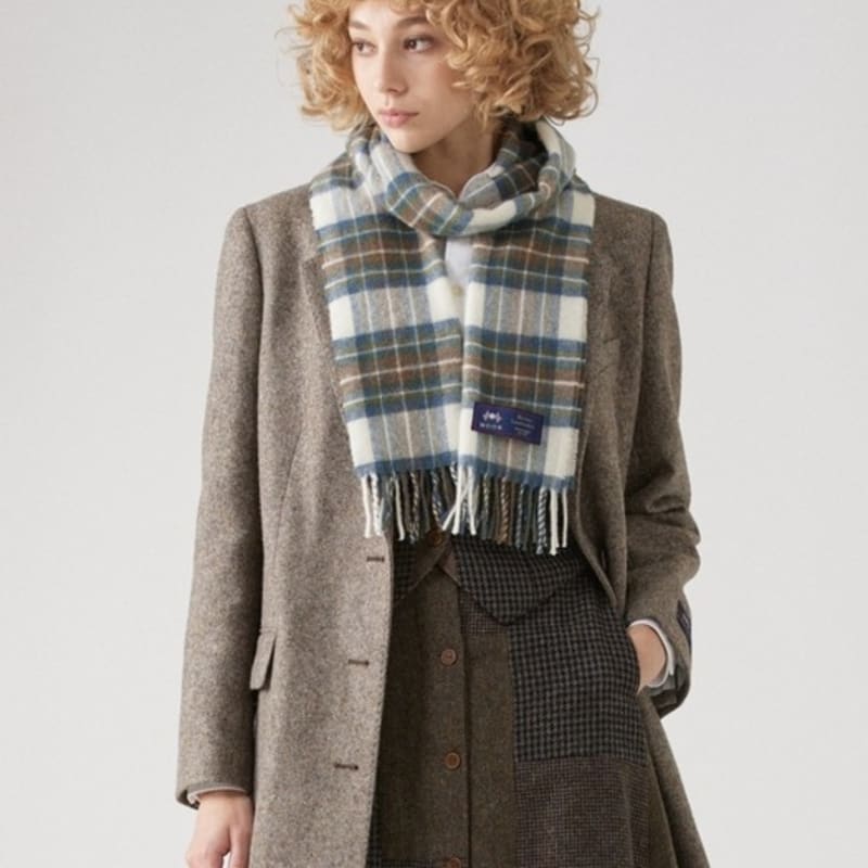 ABRAHAM MOON Merino Wool Muffler 25cm - Muted Blue Stuart