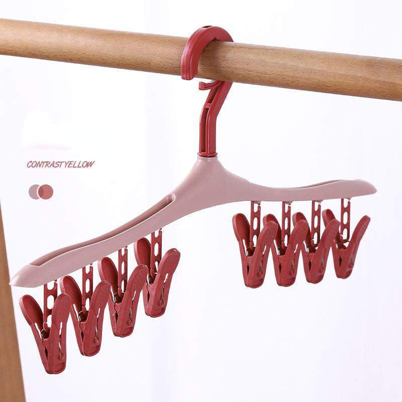 1PC Multifunction Windproof Drying Rack with 8 Clips Ideal for Clothes Underwear Socks Vibrant Candy-Colored Plastic Hanger