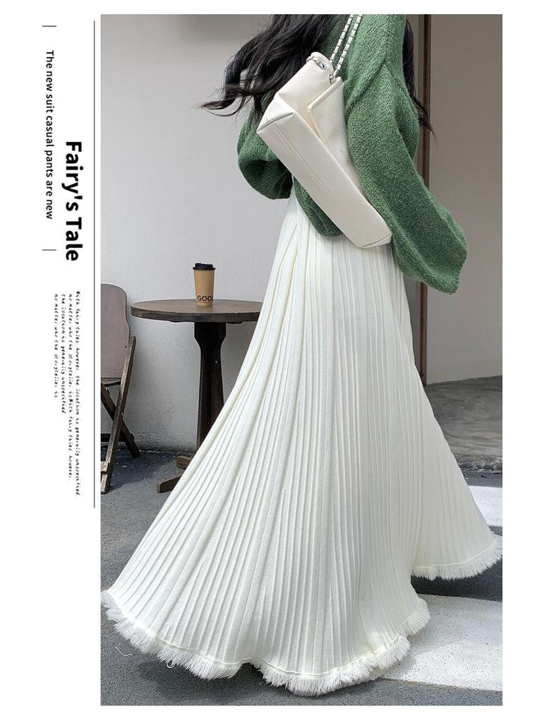 Höst/Vinter Tofsstickad Veckad A-linje Midi-kjol: Figursmickrande och höfttäckande