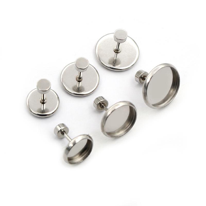 10pcs 8 10 12mm Stainless Steel Black Color Earring Studs Earrings Blank Base Fit 8-12mm Glass Cabochons Buttons Earring Bezels