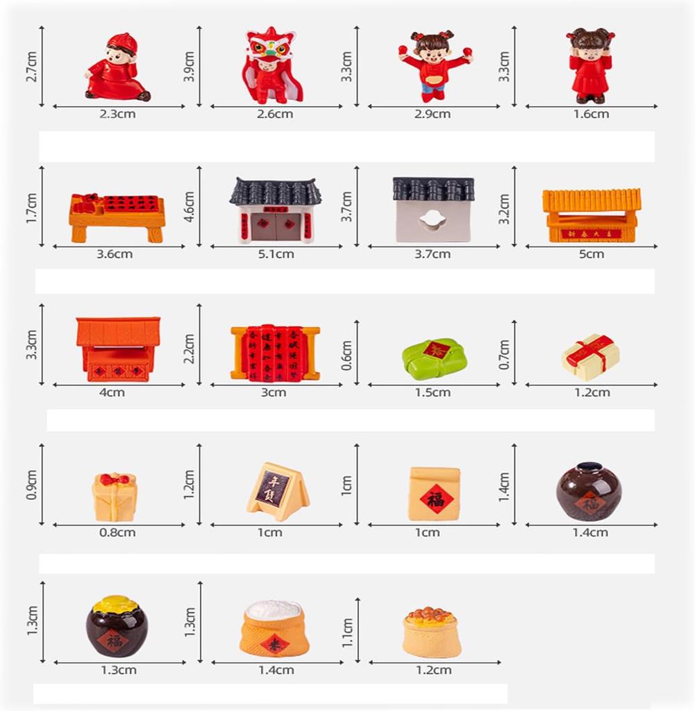 Pinenjoy Chinese New Year Figurine Miniature New Year Auspicious Resin Miniature Set Featuring Dancing and Red Traditional Lucky Gifts for Chinese New