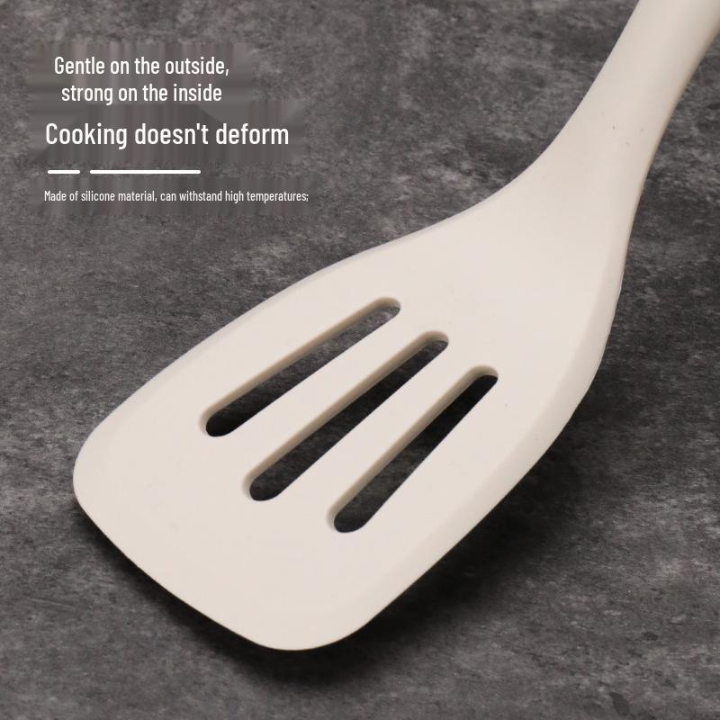 Set di utensili da cucina in silicone: Set di 6 Utensili con Manico in Legno, Resistenti alle Alte Temperature con Supporto, Include Spatola & Mestolo per Zuppa.