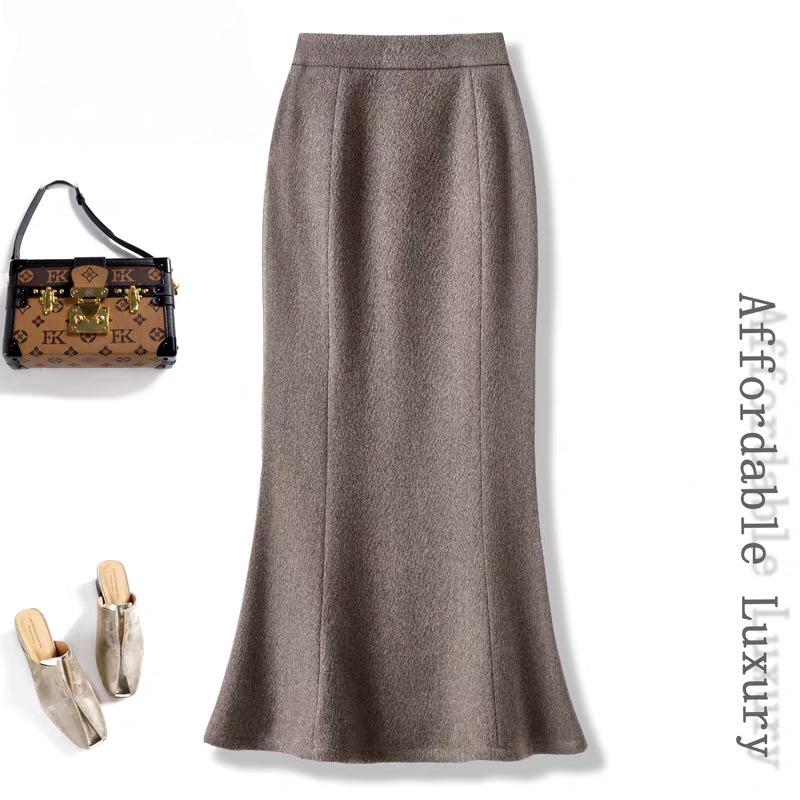Elegant High-Waisted Merino Wool Maxi Skirt - Autumn/Winter 2025 Women s Slimming Bodycon Style XXL