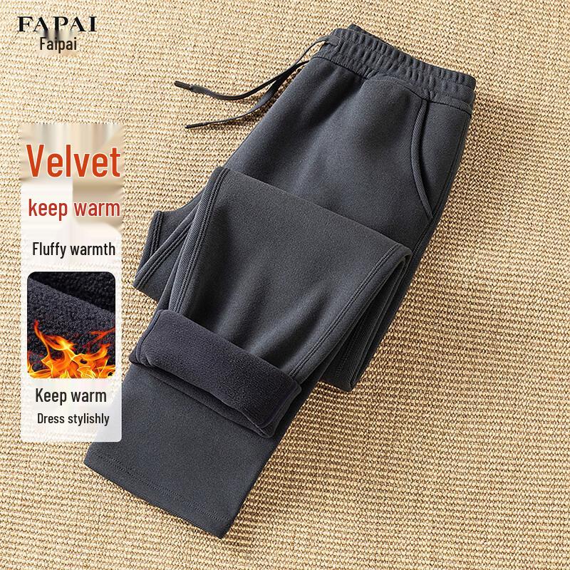 FAPAI Men s Fleece-lined Straight-leg Casual Pants L
