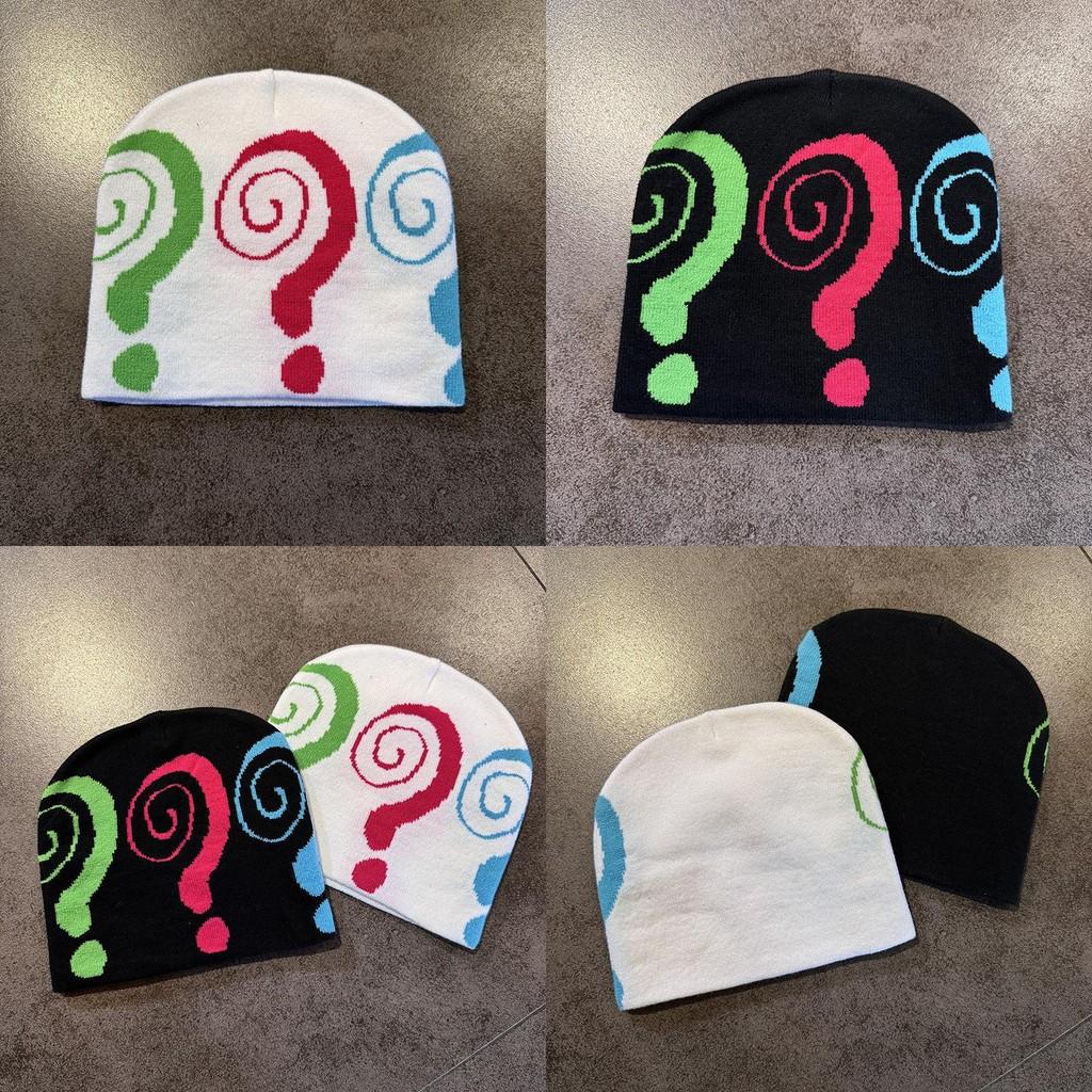 Fashion Colored Question Mark Pattern Neutral Casual Warm Knitted Hat For Autumn