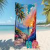 1 Stück tropisches Sonnenuntergangs-Strandtuch Palmenbaum Meeresblick-Druck Urlaubsdesign Schnell trocknend Weiches Mikrofaser-Badetuch für Frauen