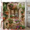 Shower Curtain: Rustic Stone Wall with Vibrant Hanging Flowers for a Charming and Colorful Bathroom Decor