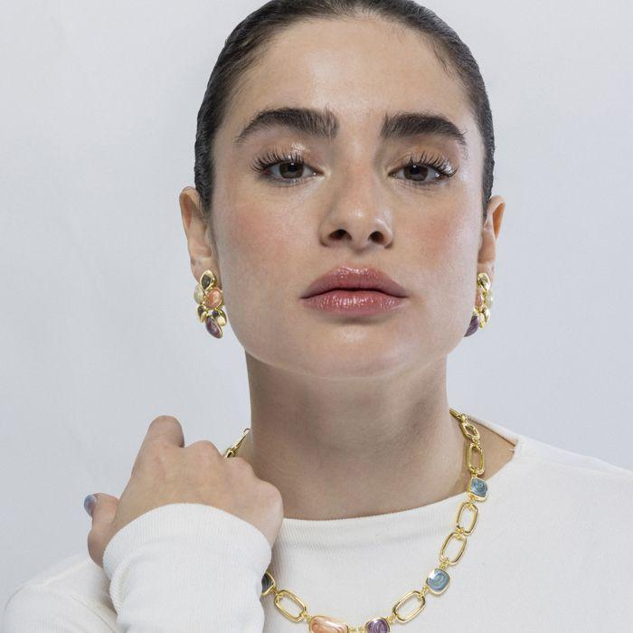 Luxenter Earrings In Orange Resin Finished In 18K Yellow Gold - Niro