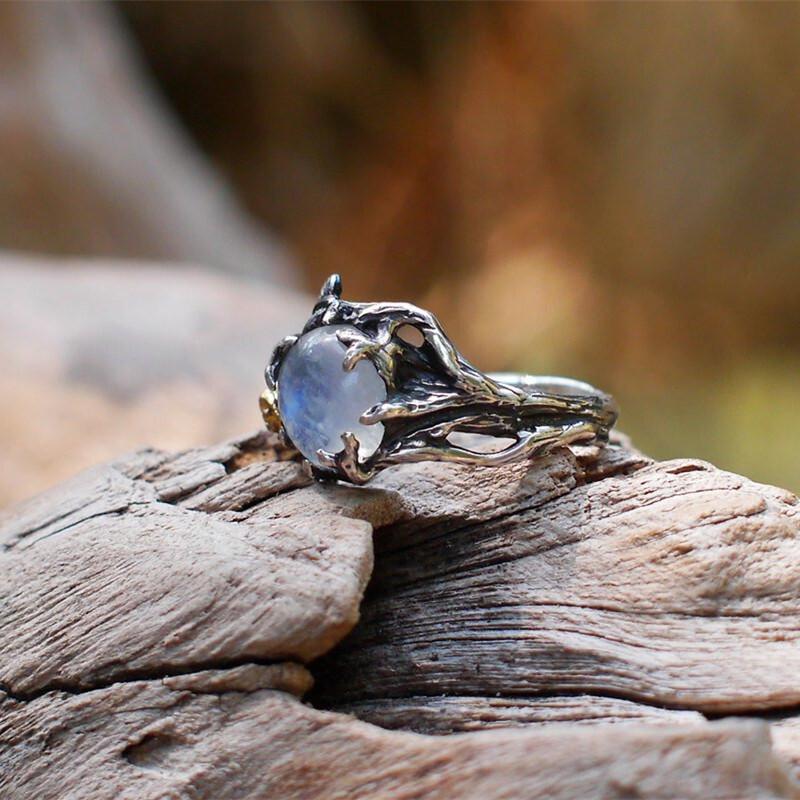 WOSIKATE Vintage Rose Flower Gold Colour Moonstone Thai CopperRing For Women  CopperFashion Jewellery Finger Ring