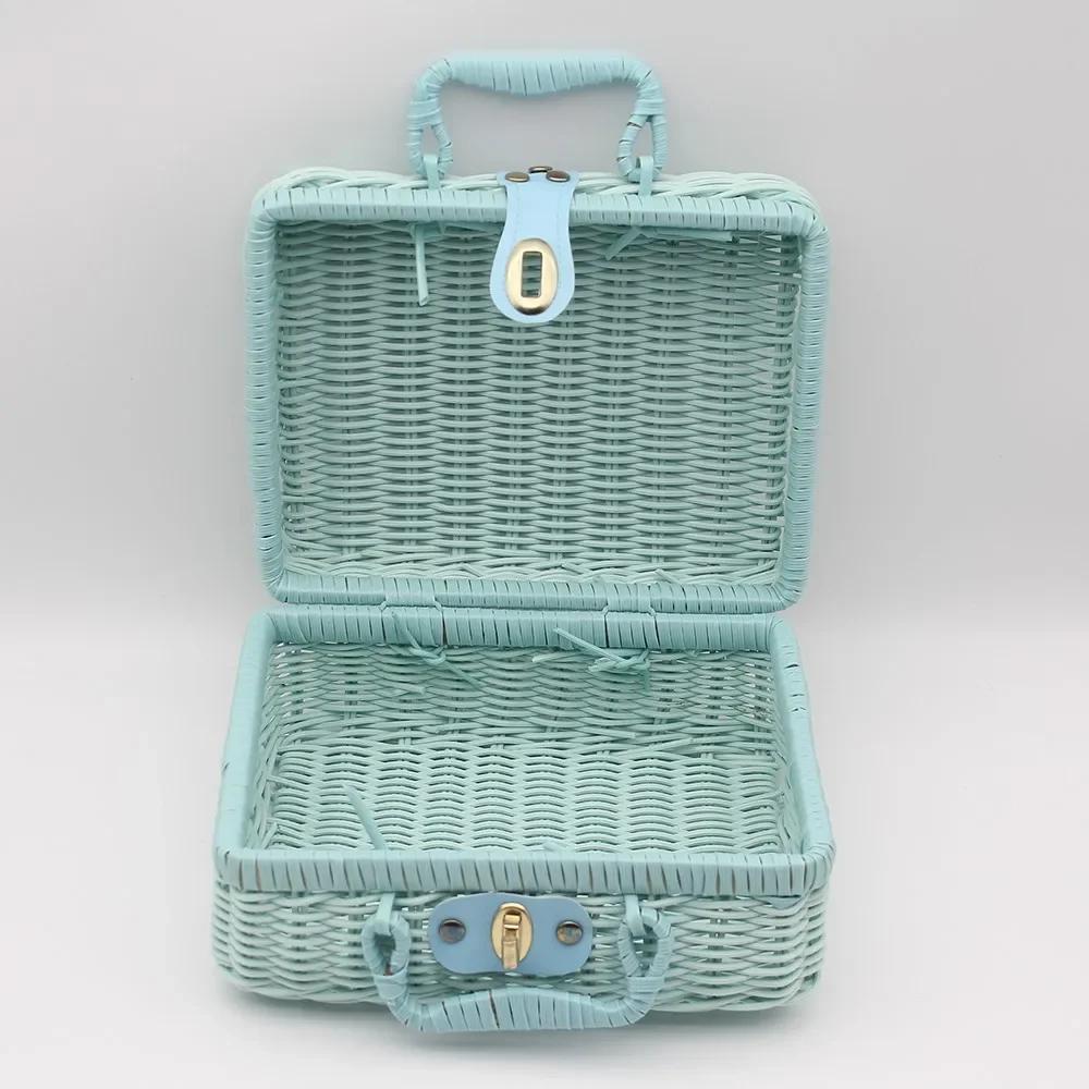 Hand-woven Rattan Wicker Basket Fruit Tea Snack Bread Baskets Cosmetics Rectangular Storage Box Household Kitchen Supplies