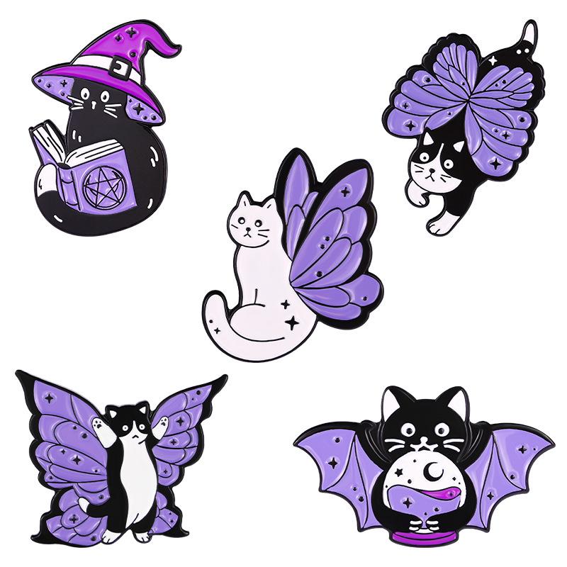 Creative Cartoon Purple Kitten Butterfly Wings Brooch - Cute Bag & Clothing Accessory