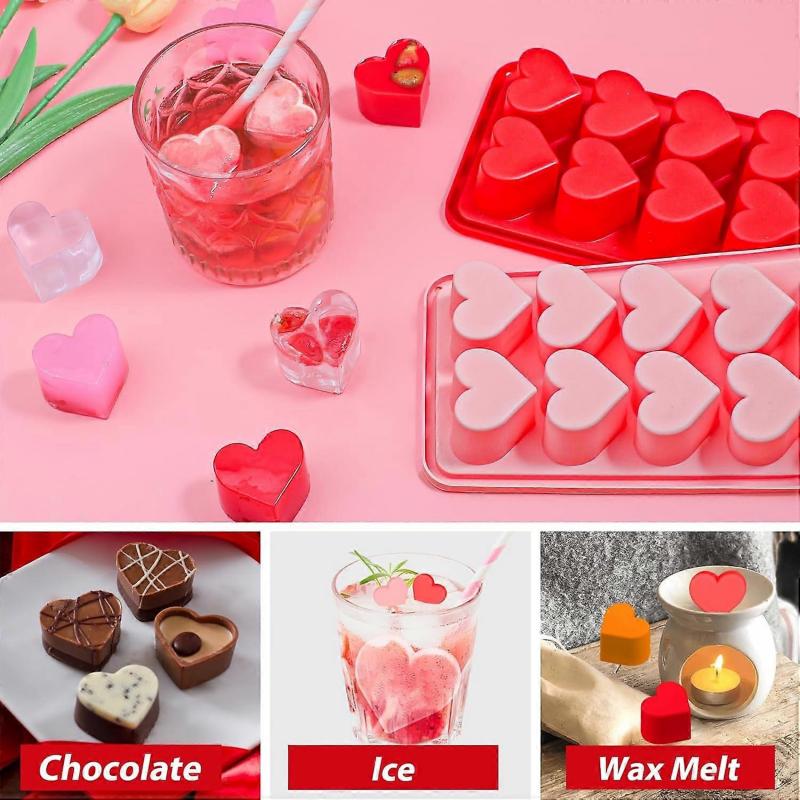 Heart Ice Cube Tray Silicone 2 Pcs Deep Heart Shape Ice Cube Moulds Love Heart Chocolate Mould for Valentine's Day