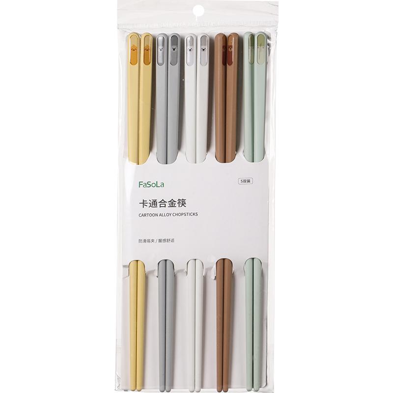 

5 Pairs Cute Animal Cartoon Glass Fiber Chopstick Set Mixed Color High-Temperature Resistant Non-Slip Kitchen Tableware