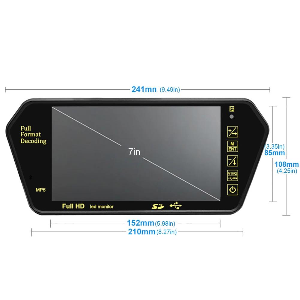 7 Inch Screen LCD Full HD Mirror Parking Monitor Bluetooth USB FM Video Player Automatic Display For Car Backup Rear Camera