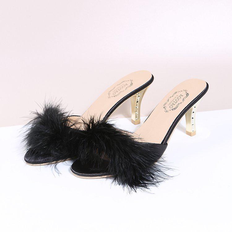Women's Furry Stiletto High Heel Slippers: Plus Size Open Toe Elegant Sandals