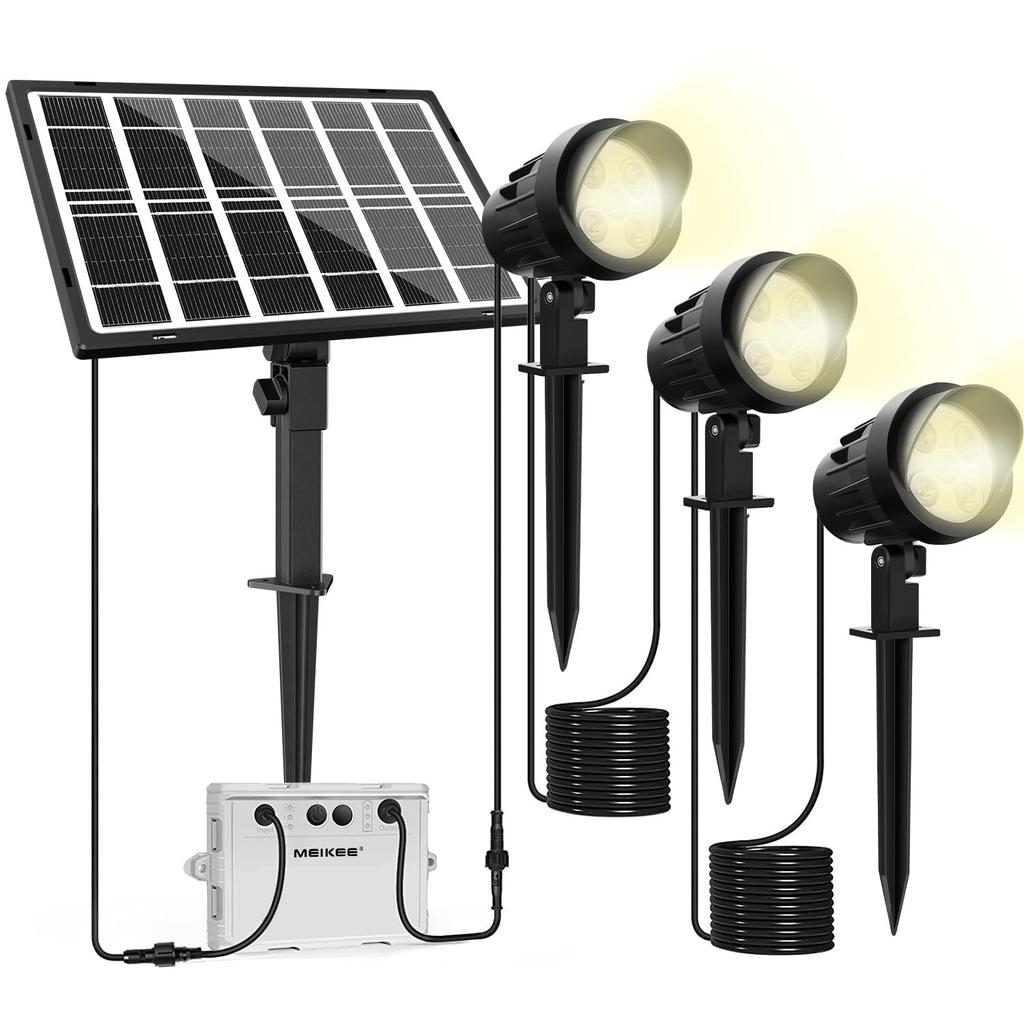 MEIKEE Improved Solar Garden Light, Outdoor Spotlight with 3 Switchable Colors: Warm White, Neutral White, and Daylight, Solar Panel Charging,