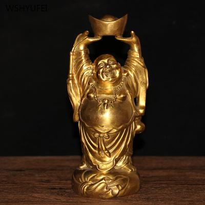 Messing Handgehaltenes Yuanbao Maitreya Buddha Ornament Feng Shui Zubehör Heimdekoration Handwerk Reichtum anziehen Buddhistische Skulptur