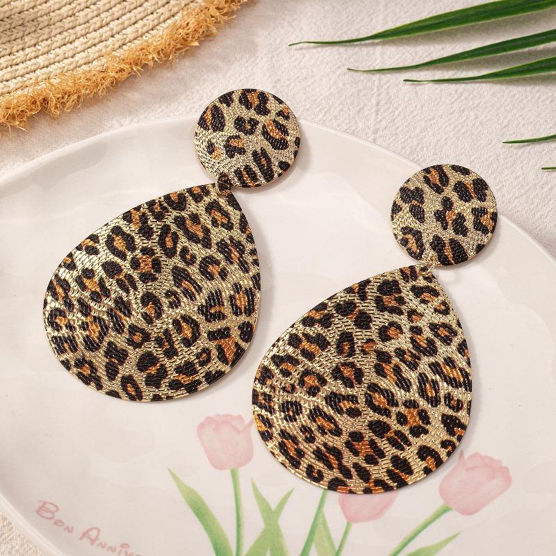 Fashion Leopard Print Round Earrings Retro Water Drop Geometric Earrings Antique Style Earrings