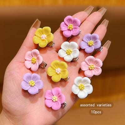 10 Colorful Random Sweet Floral Hair Clips Suitable for Daily Use As Hair Accessories