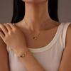 GEMCHIC Women's Gold Plated Stainless Steel Necklace and Bracelet Set with Natural Stone and Pearl Charm for Daily and Party