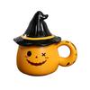 Ghost Pattern Ceramic Cup with Elf Hat Lid Halloween Theme Handmade Artwork Mug Daily Use Halloween Drinkware
