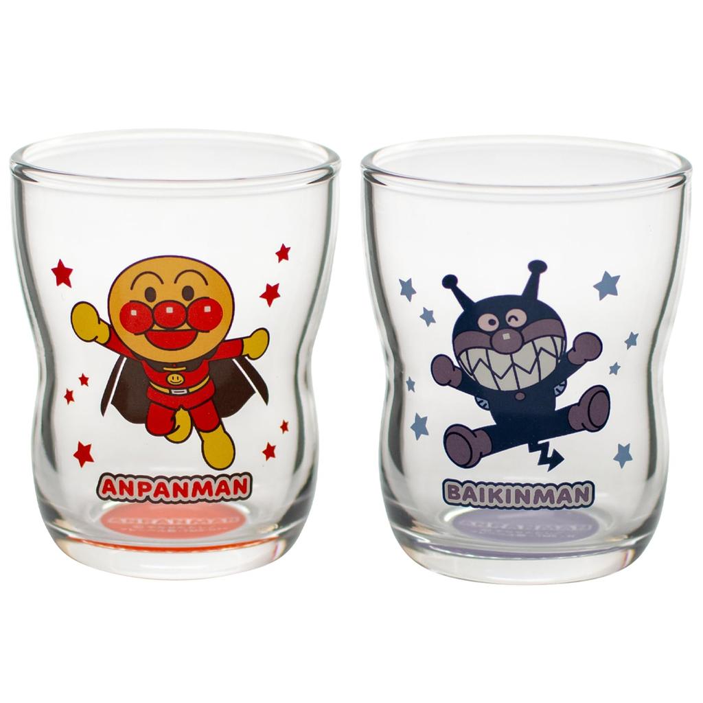 Otsuka Glass Anpanman Good Kids Glasses, Easy-to-Hold Juice Cups (2 Pieces, 130ml), Children's Tableware Set, Anpanman & Baikinman Goods, Transparent,