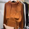 New Autumn-winter Long-sleeved Top with Double-layered Fleece and Hooded Inner Layer, Loose-fitting Embroidered Hoodie for Women