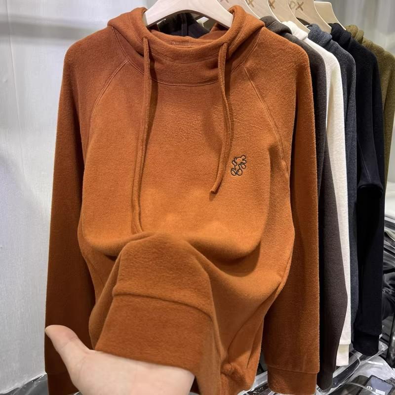 New Autumn-winter Long-sleeved Top with Double-layered Fleece and Hooded Inner Layer, Loose-fitting Embroidered Hoodie for Women