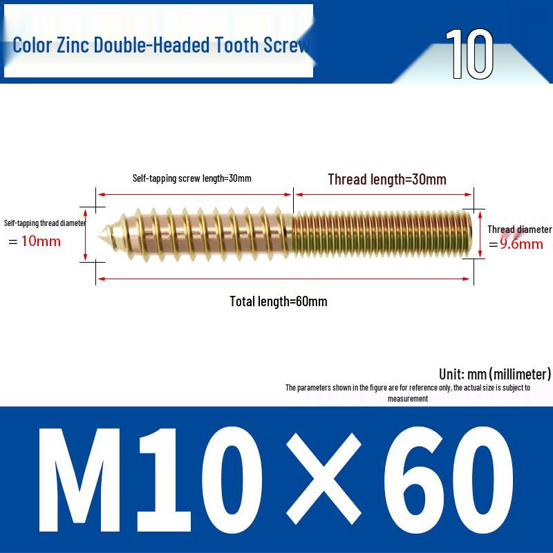 304 Stainless Steel Hex Socket Double-Head Self-Tapping Screw, Galvanized Pointed Tail, Furniture Connector (M4, M5, M6, M8)