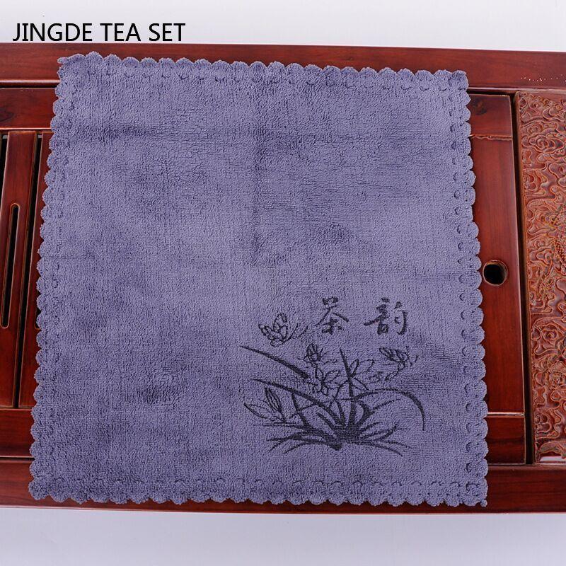 Bamboo Fiber Thickened Tea Towel Household Absorbent Printing Multi-layer Square Towel Table Mat Pad Coaster Tea Set Accessories