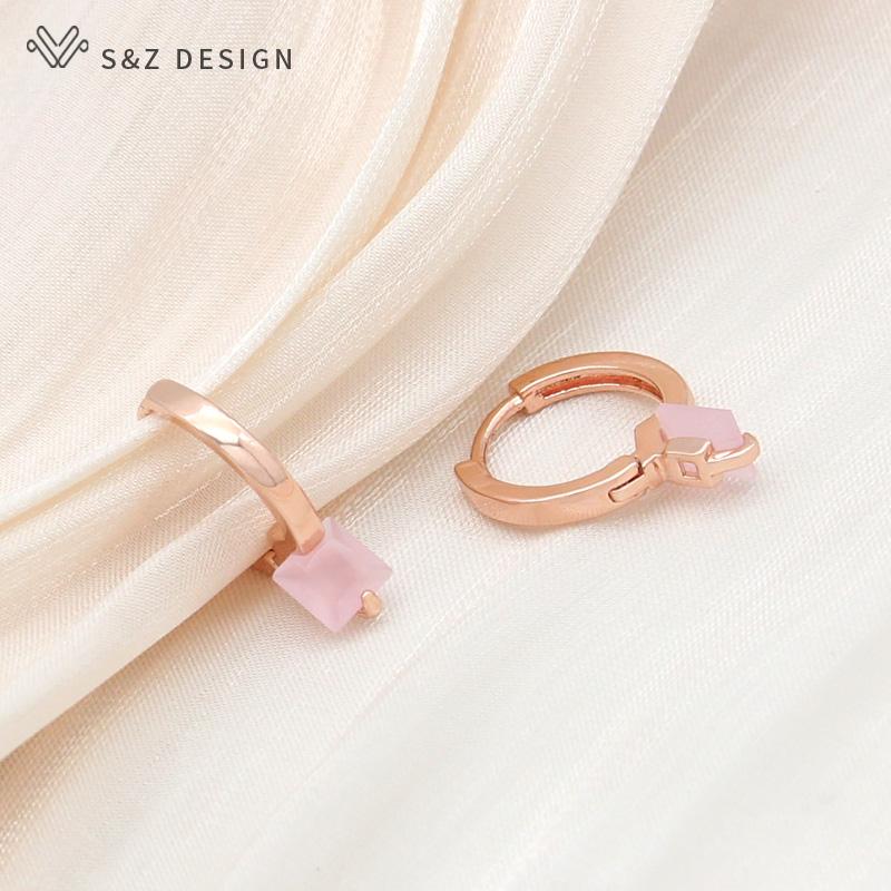 Moda elegancka róża złoty kolor kwadratowa cyrkonia spadek kolczyki dla kobiet biżuteria ślubna modny prezent na kolczyki